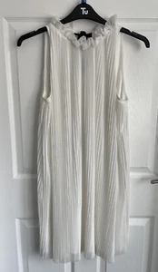 Ladies White TOPSHOP Sleeveless Pleated Lined Short Dress - Size 12 - Picture 1 of 22
