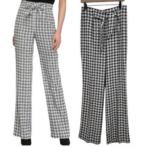 Express Super High Rise Pants Size 10 Long Wide Leg Houndstooth Tie Belted