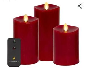 Luminara Flameless LED Wax Pillar Candles with Timer Remote Moving Wick 3pcs 
