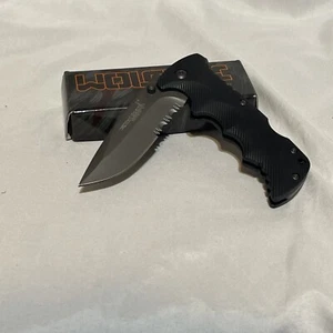 Folding Knife Black 440 Stanless Steel, Belt Clip Locking Statgear Wolftac - Picture 1 of 10