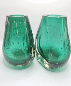 Ex-Blenko Shop Foreman CARL ERICKSON Bullicante Emerald Green Bookend Vases RARE - Picture 1 of 24