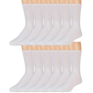 12 Pairs Mens Cotton Crew Socks, Solid, Athletic Sports (10-13, White) - Picture 1 of 3