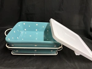 TEMP-TATIONS by Tara~ Turquoise & White Polka-Dot ~ 2.5 Qt. w/Lid, Trivet, Rack - Picture 1 of 7