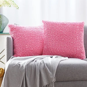HOCHWERTIG - Kissenbezüge 2er Pack -50x50cm Hot Pink Sherpa Premium Flauschige Faser - Bild 1 von 5