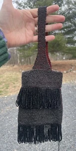 Antique - Vintage Early 20th C. Black Beaded Flapper Art Deco Glass Purse Bag - Picture 1 of 18