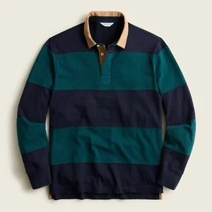 NEW J.CREW MEN'S STRIPED RUGBY SHIRT KHAKI COLLAR TARTAN LINING/ MEDIUM M - Picture 1 of 10