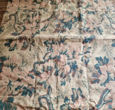 linge ancien: Housse de coussin en coton imprimé, doublé damas de lin or - Photo 1/2