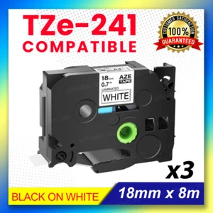 3x Compatible TZ-241 TZe-241 Label Tape for Brother P-Touch Black on White - Picture 1 of 6