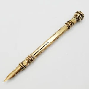 Sehr große antike Blatt Gold Dip Pen & Drehbleistift Kombi um 1850 - Bild 1 von 20