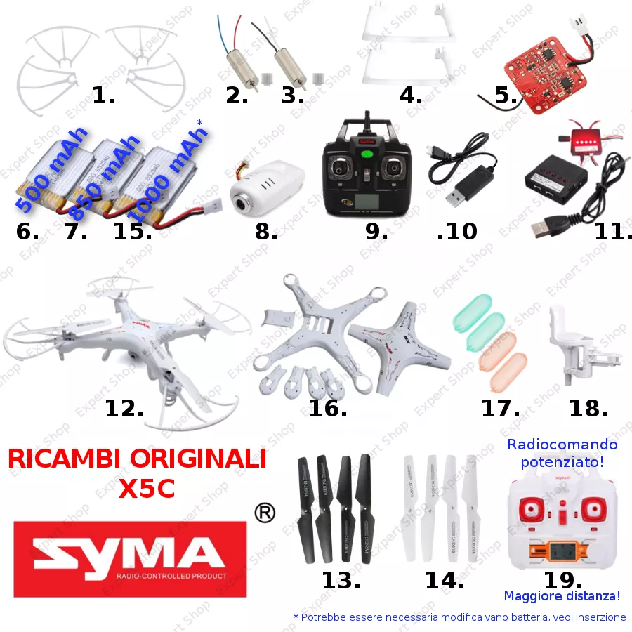Ricambi DRONE SYMA X5C eliche batterie caricatore usb camera motori radiocomando - Immagine 1 di 1