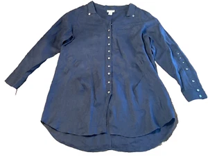 Soft Surroundings Linen Tunic Shirt Top Navy Blue Long Sleeve XL Button Pleats - Picture 1 of 12