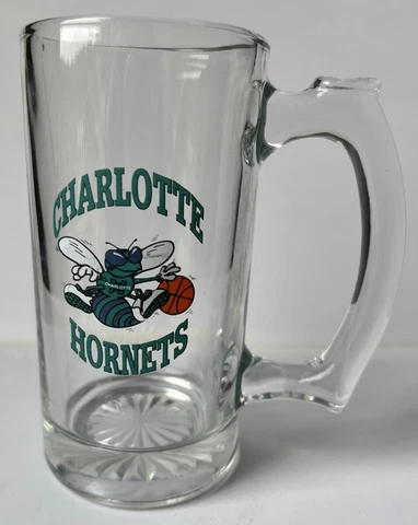 Vintage NBA Charlotte Hornets Glass Handle Beer Mug NBA Basketball 6 Inch Tall Cover