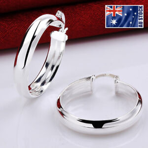New 925 Sterling Silver Filled Women 34mm LARGE Round Hoop Earrings Stunning