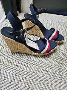 Damas Tommy Hilfiger Cuñas Talla UK 7/40 Multicolor Azul Marino, Blanco, Rojo Nuevo - Imagen 1 de 6