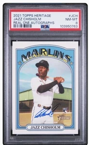 2021 Topps Heritage Real One Jazz Chisholm RC Rookie AUTO Marlins PSA 8 - Foto 1 di 3