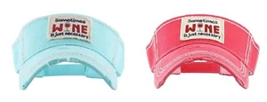 Sometimes Wine is Necessary Sun Visor Womens Adjustable Hat Cap Pink or Blue - Bild 1 von 2
