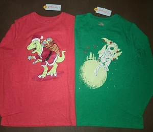NEW LOT OF 2 BOYS CAT & JACK CHRISTMAS HOLIDAY LONG SLEEVED T-SHIRTS SIZE XL 14 - Picture 1 of 3