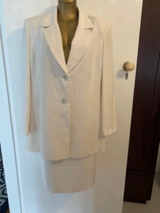 Designer Anthea Crawford Vintage Cream Suit Jacket Skirt Fully Lined Size 18 - Picture 1 of 23