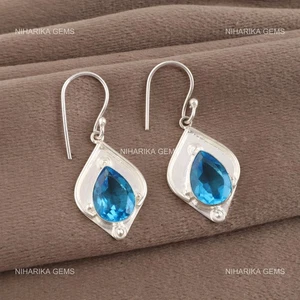 925 Argento Svizzero Blu Topazio Pietra Compleanno Matrimonio Dangle Nero Friday - Foto 1 di 10