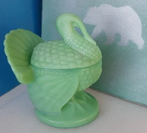 Vintage~ Medium LE Smith Jadeite Green Glass Turkey Lidded Dish 7"x 4"x6" ~ NICE - Picture 1 of 14