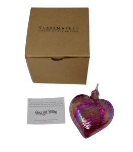 Glass Eye Studio Seattle Handmade Iridescent Rainbow Swirl Heart Ornament - Picture 1 of 13