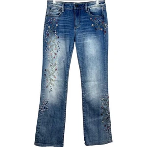 DRIFTWOOD Women's Kelly Jeans Floral Embroidered Flare Blue Denim Cotton Size 30 - Picture 1 of 14