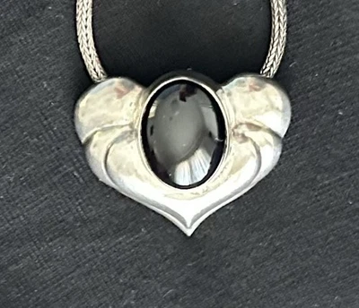 Beautiful Large Black Onyx Sterling Heart Pendant, Signed by Designer Rigoberto - Image 1 of 3