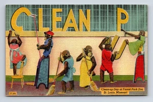 Clean Up Day Monkeys Schimpansen Wald Park Zoo St. Louis Missouri MO Postkarte - Bild 1 von 4