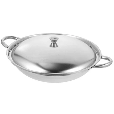  Padelle in Acciaio Inox Pentole Piccola Pentola Inossidabile Coperchio Wok - Immagine 1 di 4
