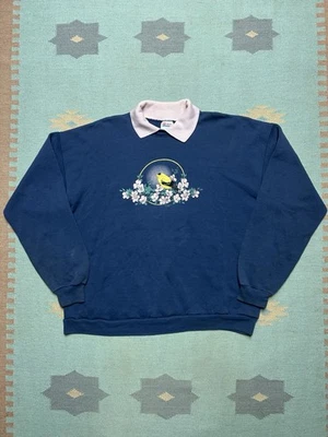 Sudadera Jersey Vintage Años 90 Pájaro Flores Lindo Animal Artesanos Cuello XXL Foto 1 de 4