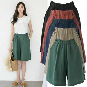Ladies Summer Bermuda Shorts Casual Loose Elastic Waist Half Pants Plus Sizes. - Picture 1 of 17