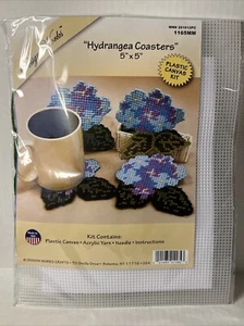 Design Works Floral Coaster Kit Plastic Canvas Purple Hydrangea - Picture 1 of 4