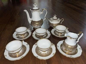 Vintage JLMENAU Graf von Henneberg Germany Echt Braun Gold Demitasse 14-teiliges Set - Bild 1 von 8