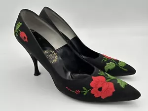 Décolleté vintage Dayton's I.Miller nere con rose rosse 6,5 AAA - Foto 1 di 6