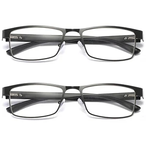 2 PACK Mens Rectangular Blue Light Blocking Reading Glasses Spring Hinge Readers - Picture 1 of 8