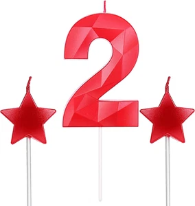 Number 2 Candles and Star Heart Birthday Candles 2.76 Inch for Birthday Cakes De - Picture 1 of 6