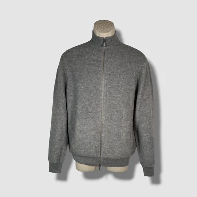 Neiman Marcus Men's Gray Cashmere Textured Full Zip Mock Neck Sweater Size M - Image 1 of 2