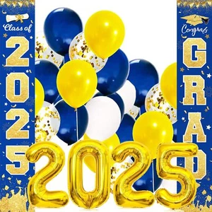 Graduation Decorations Navy Blue Gold 2025/Blue Yellow Graduation Party Decor... - Picture 1 of 9