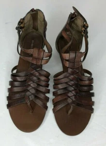 Nordstrom Girls Size 13M Gladiator Sandals Brown Woven Leather Buckles Zipper - Picture 1 of 7