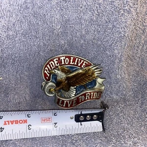 Vintage Ride To Live To Ride bemalte Gürtelschnalle Flying Eagle Motorrad - Bild 1 von 3