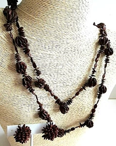 Vtg Hippie Necklace & Earrings Hand Strung Seeds Nature Theme Set 60's Or 70's - Picture 1 of 11