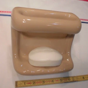 Brown-Mexican Sand; Glossy Ceramic Soap Dish Tray + washcloth holder / Grab Bar - Picture 1 of 12