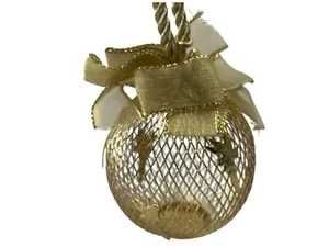 Vintage Disney Tinkerbell Christmas Ornament Gold Mesh Ball Silhouette - Picture 1 of 4