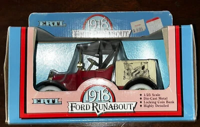 ERTL 1918 Ford Runabout True Value Hardware Diecast Car Bank  Red w/Box 1/25 - Image 1 of 4