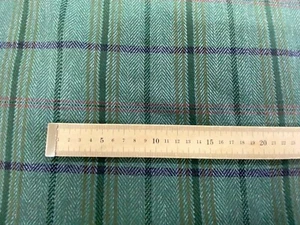 Morgan Herringbone Fabric Check Tweed Teal Navy Upholstery Curtain Blind - Picture 1 of 3