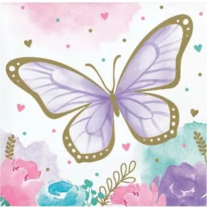 Butterfly Party Beverage Napkin/Serviettes 16pk "Butterfly Shimmer" Supplies - Picture 1 of 1