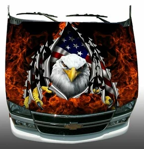 American flag eagle rip fire flame Hood Wrap Wraps Sticker Vinyl Decal Graphic - Bild 1 von 2