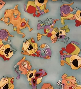Fat Quarter Happy Dogs Toss On Blue 100% Cotton Quilting Fabric - Picture 1 of 1
