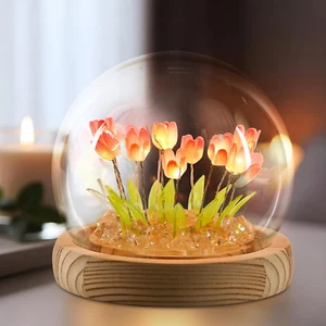 Mothers Day Gifts for Mom from Daughter, Tulip Night Light Glass Flower Lamp wit - Picture 1 of 12
