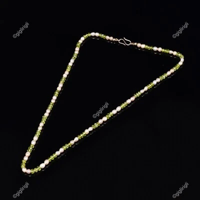 Sphere Pearl Stone Peridot Beaded Unique Good Friday Special Necklace 925 Silver - Image 1 of 4